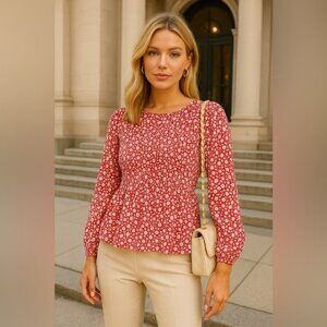 Urban Romantics Ditsy Floral Blouse Cottagecore Smocked Summer Spring July 4th
